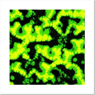 Neon Green and Black Tie Dye Pattern Posters and Art